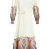 Belted Paisley Print Midi Dress