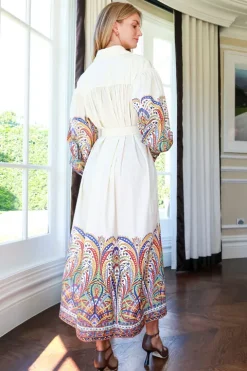 Belted Paisley Print Midi Dress