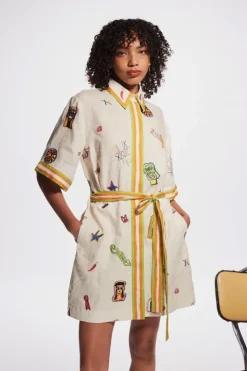 Checkers Embroidered Mini Dress