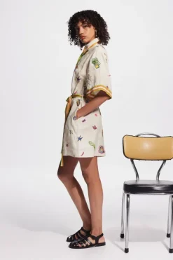 Checkers Embroidered Mini Dress