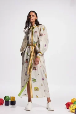 Checkers Embroidered Shirtdress