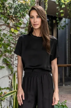 Contrast-Neck Satin Blouse - FINAL SALE
