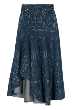 Denim Fit And Flare Midi Skirt