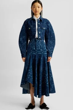 Denim Fit And Flare Midi Skirt