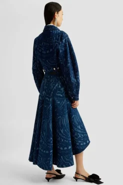Denim Fit And Flare Midi Skirt