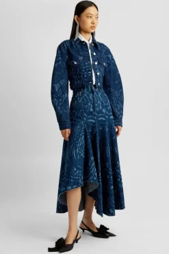 Denim Fit And Flare Midi Skirt