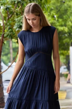 Gathered Lace Inset Dress