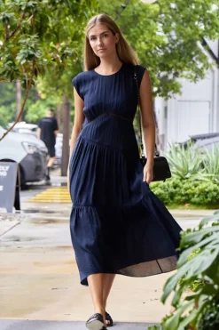 Gathered Lace Inset Dress