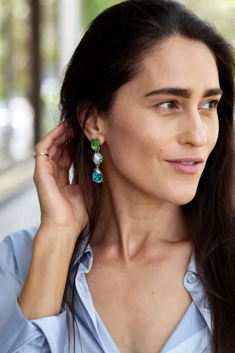 Half Pave Chandelier Earring