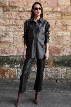 Oversized Leather Shirt Jacket