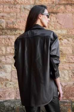 Oversized Leather Shirt Jacket