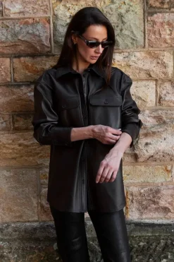 Oversized Leather Shirt Jacket