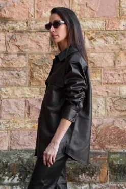 Oversized Leather Shirt Jacket