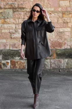Oversized Leather Shirt Jacket