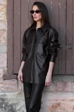 Oversized Leather Shirt Jacket