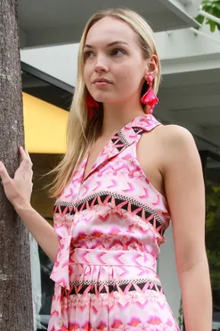 Phlox Print Halter Neck Dress - FINAL SALE
