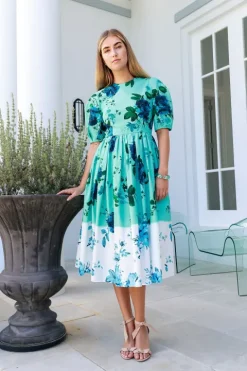 Puff Sleeve Floral Midi Dress