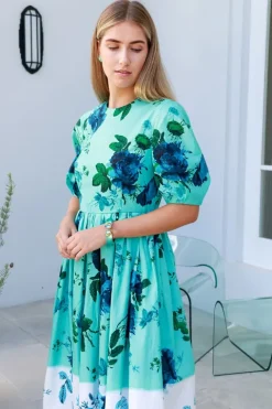 Puff Sleeve Floral Midi Dress