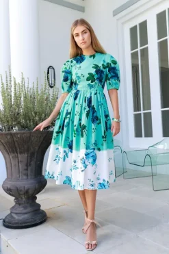Puff Sleeve Floral Midi Dress