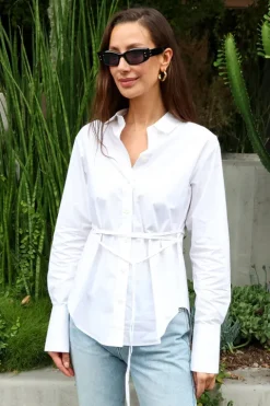 Slit Back Waist Tie Shirt