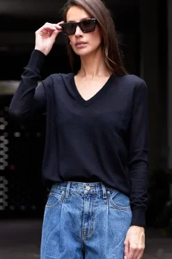 V-Neck L/SLV Cashair Top