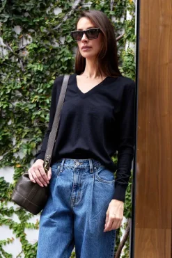 V-Neck L/SLV Cashair Top